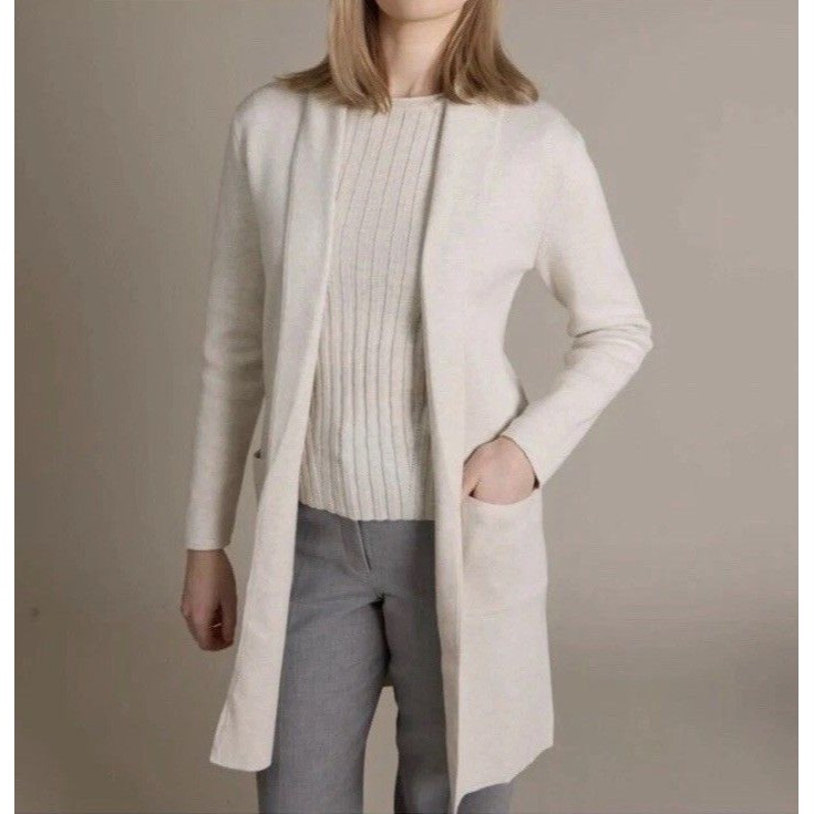 Alashan Beige/Gray Sarah Shawl Collar Cashmere Blend Longline Cardigan Medium